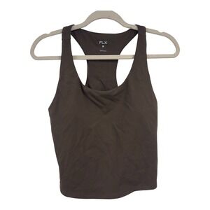FLX Affirmation Racerback Tank Top Brown Built-in Shelf Bra Wicking WX51A107RS2
